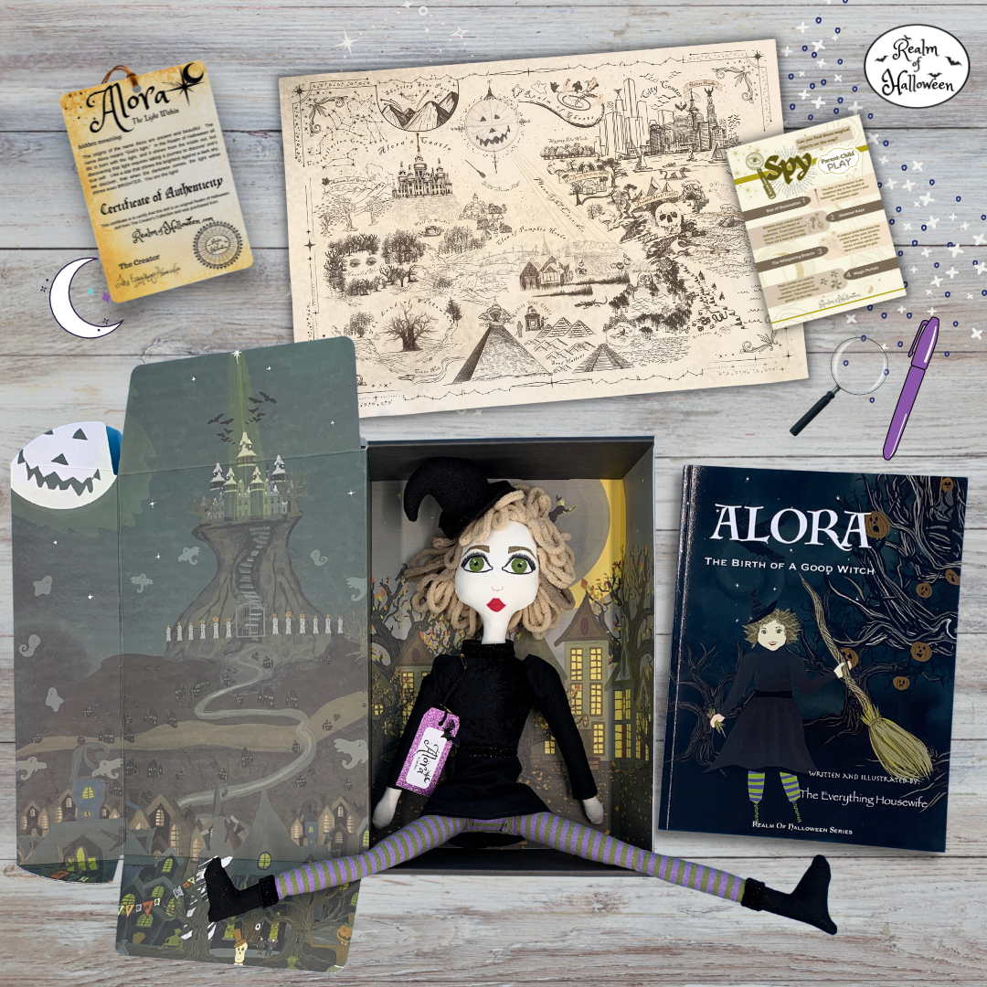 Handmade Heirloom Alora Witch Halloween Collectible Children's Fabric Luxury Toy Doll, Limited Edition