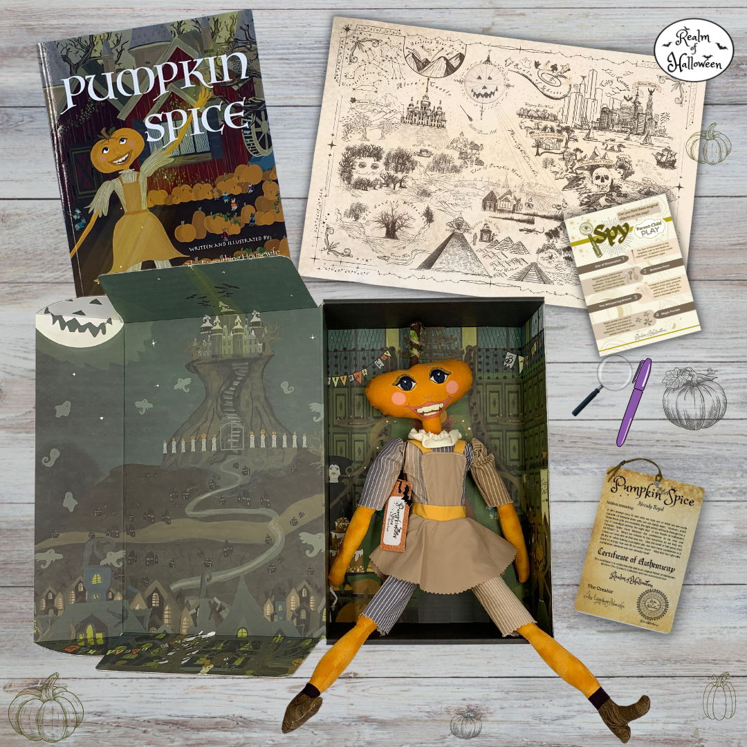 Handmade Heirloom Pumpkin Halloween Collectible Children's Fabric Luxury Toy Doll, Limited Edition