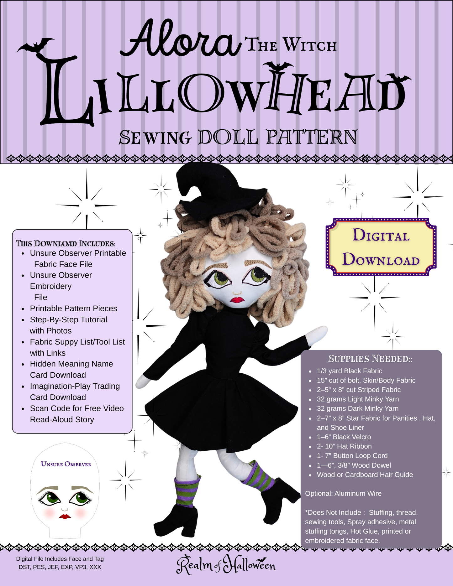 Alora The Witch Lillowhead Sewing Tutorial: Digital Download