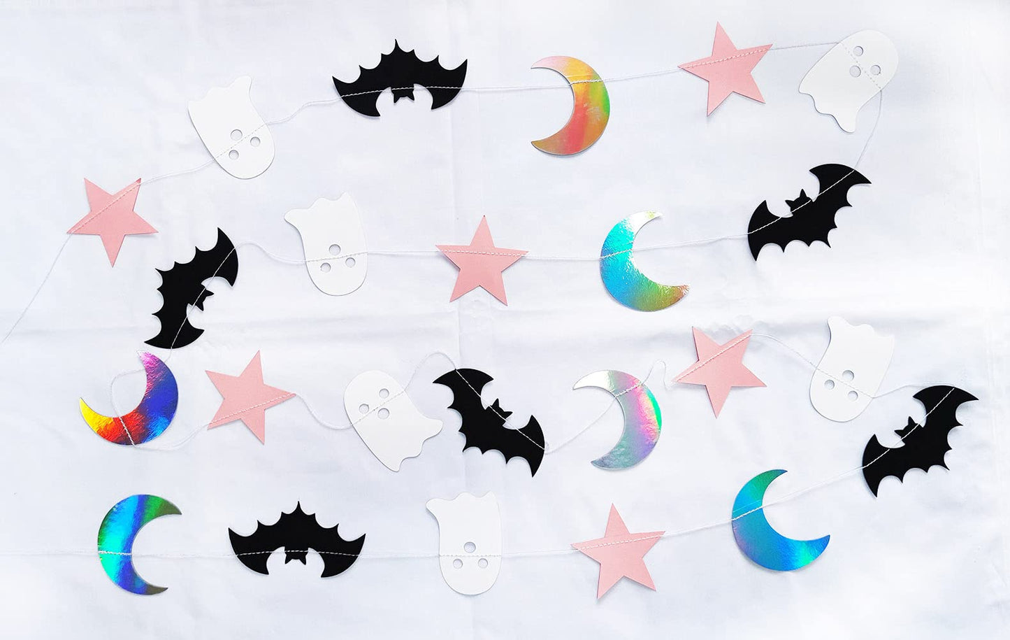 5 Pcs Halloween Moon Bat Ghost Star Garland Pink Black Halloween Garland for Pink and Black Kids' Halloween Party Supplies Decorations