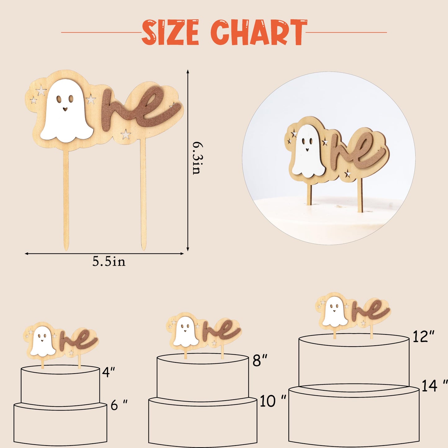 Wooden Spooky One Cake Topper - Halloween 1st Birthday Party Decorations,The Spooky One Birthday Decor,Ghost First Birthday Cake Smash (spooky topper)