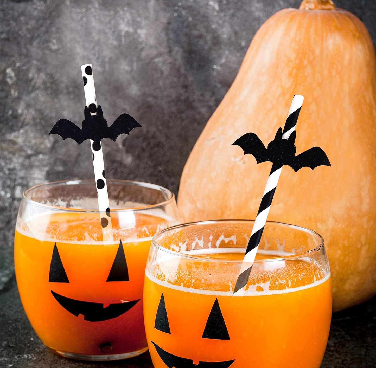 VAVAYAO Halloween Decorative Straws - Halloween Paper Straws,Pink Halloween Ornaments, Halloween Bat Ornaments. Bat Party Straws. Black Glitter Bat Decorative Paper Straws, Glitter Straws, 12 pcs.