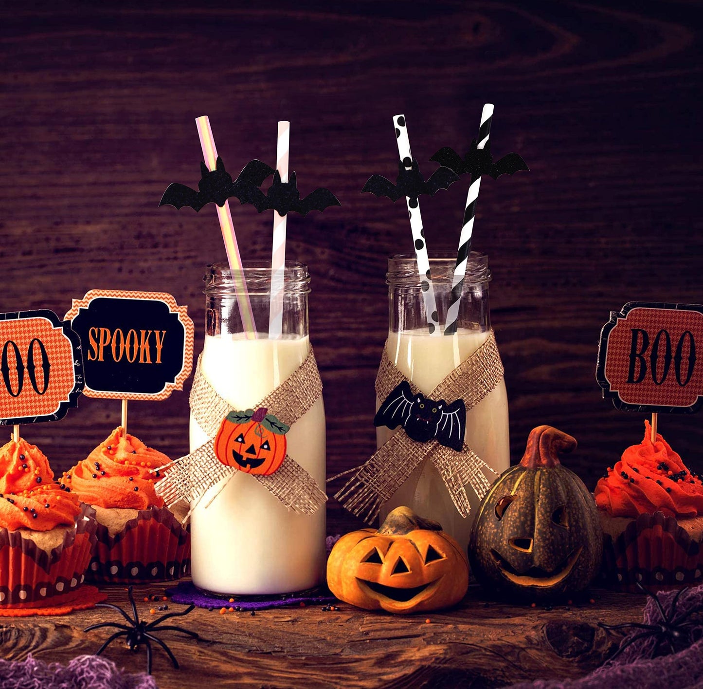 VAVAYAO Halloween Decorative Straws - Halloween Paper Straws,Pink Halloween Ornaments, Halloween Bat Ornaments. Bat Party Straws. Black Glitter Bat Decorative Paper Straws, Glitter Straws, 12 pcs.