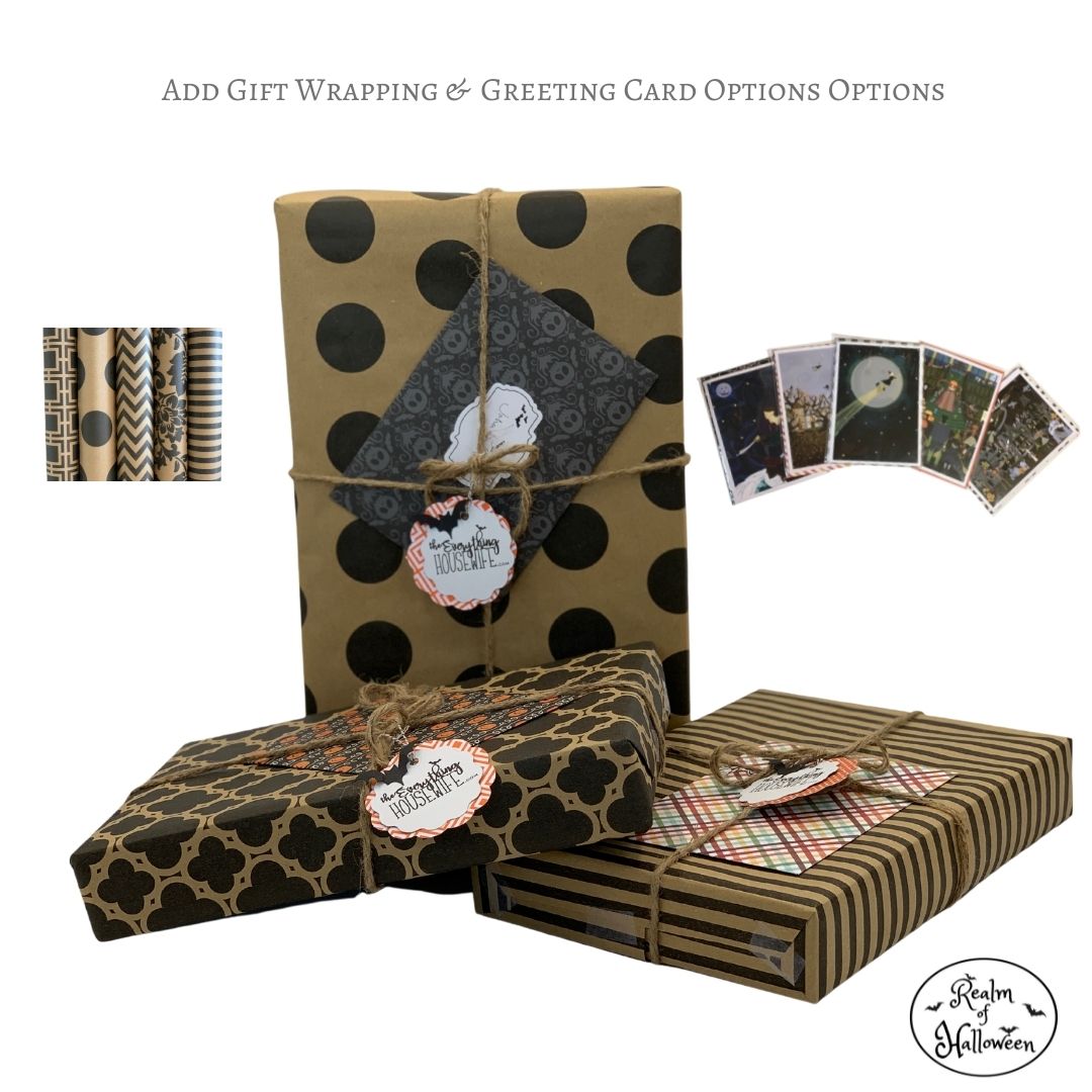 Brown & Black Paper Gift Wrap w/ Handmade Bat Tag