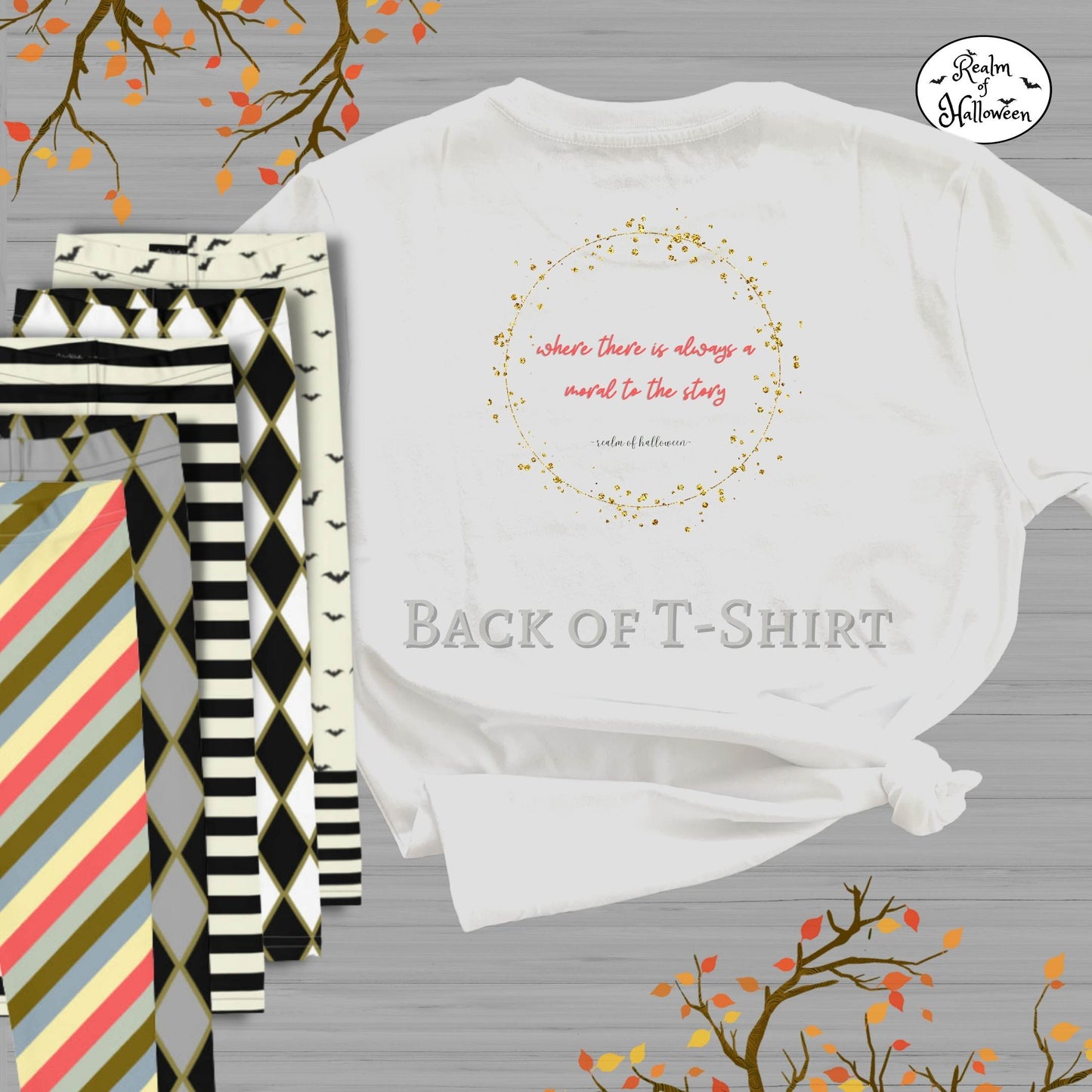 Alora Autumn Leaf Flying Witch Halloween T-Shirt