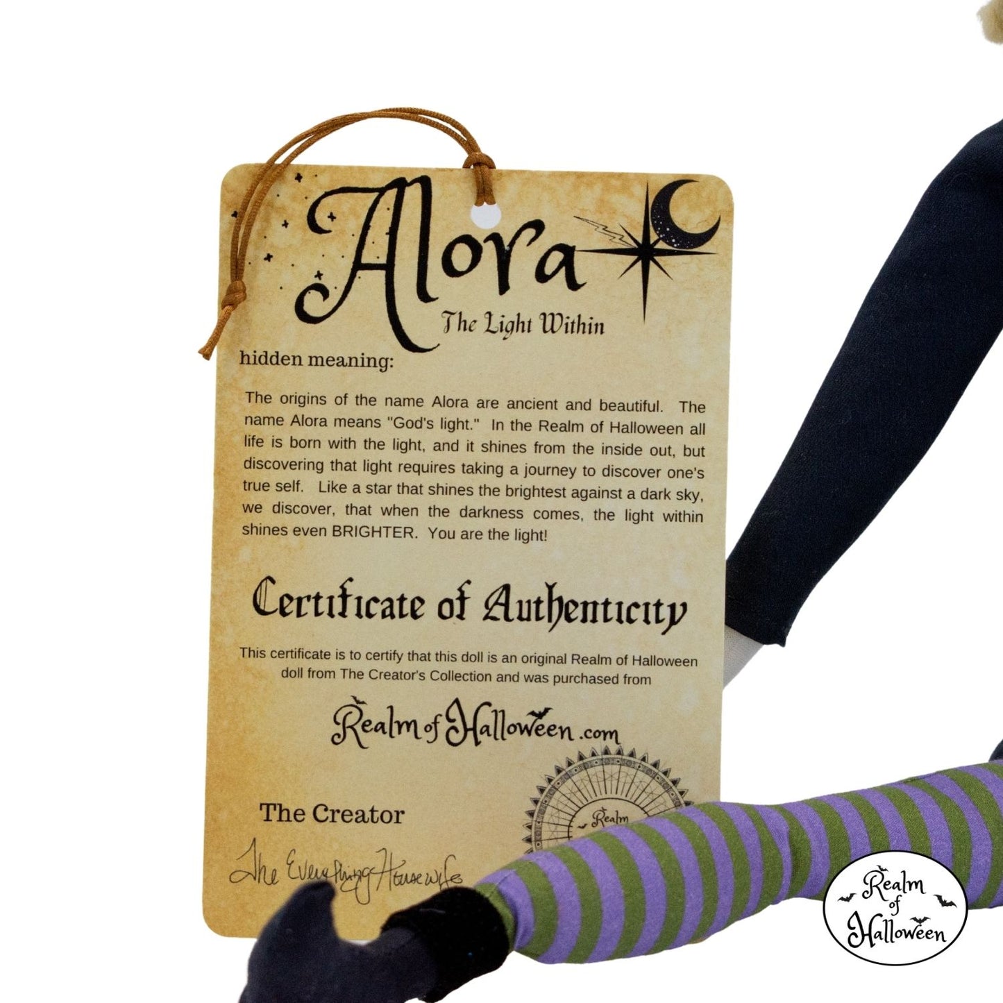 Handmade Heirloom Alora Witch Halloween Collectible Children's Fabric Luxury Toy Doll, Limited Edition