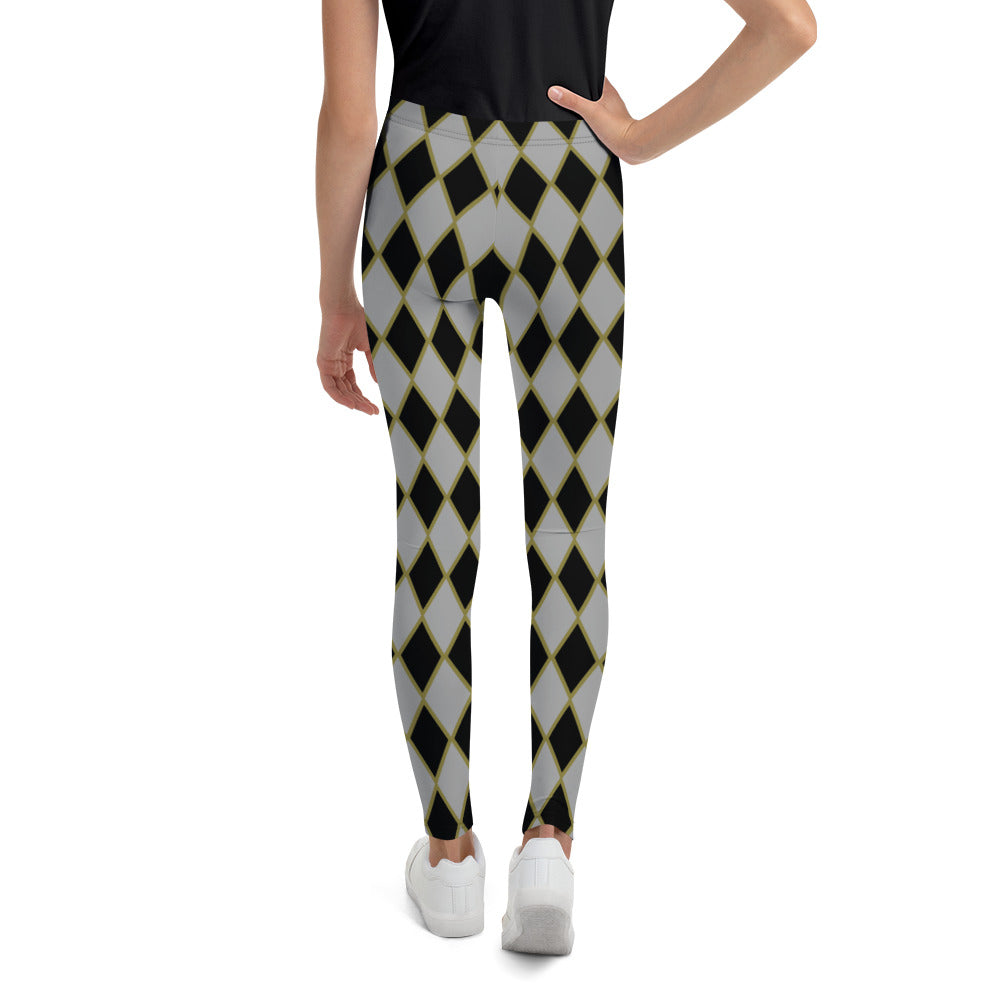 Harlequin, Black, Grey, and Caramel YOUTH SIZE Leggings, from the Already Royal Collection