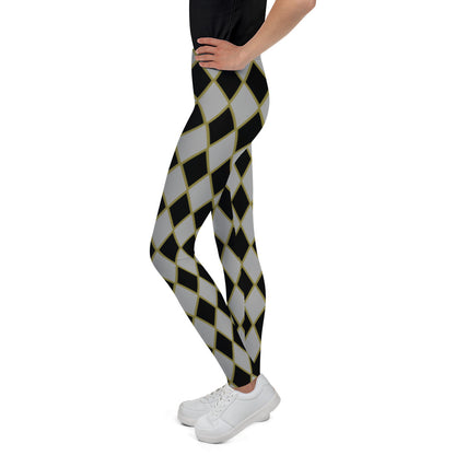 Harlequin, Black, Grey, and Caramel YOUTH SIZE Leggings, from the Already Royal Collection