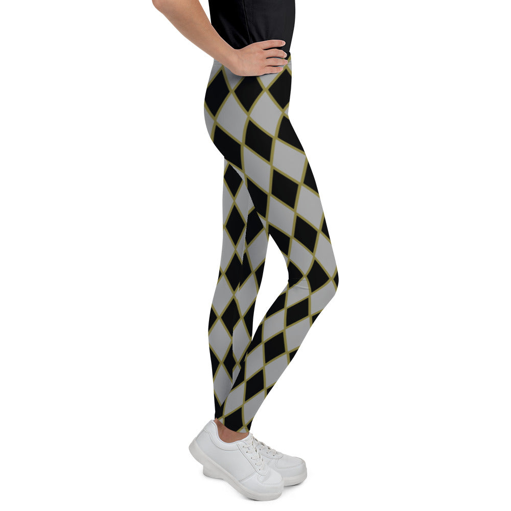 Harlequin, Black, Grey, and Caramel YOUTH SIZE Leggings, from the Already Royal Collection