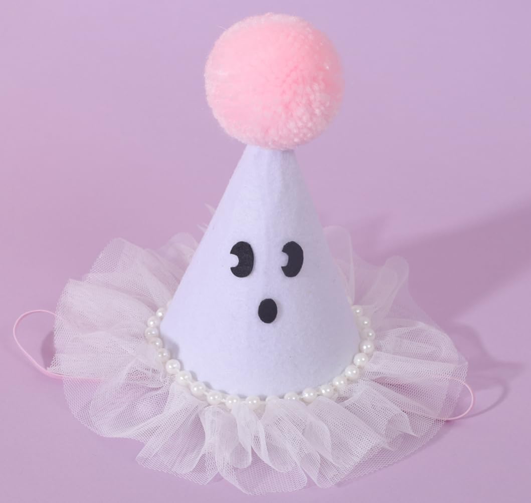 Agkvw Halloween Ghost Birthday Hat for Girls - Pink Ghost Tulle Birthday Hat, Cute Halloween Birthday Decor, Spook One 1st Birthday Hat, Two Spooky Birthday Decoration for Girls