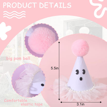 Agkvw Halloween Ghost Birthday Hat for Girls - Pink Ghost Tulle Birthday Hat, Cute Halloween Birthday Decor, Spook One 1st Birthday Hat, Two Spooky Birthday Decoration for Girls