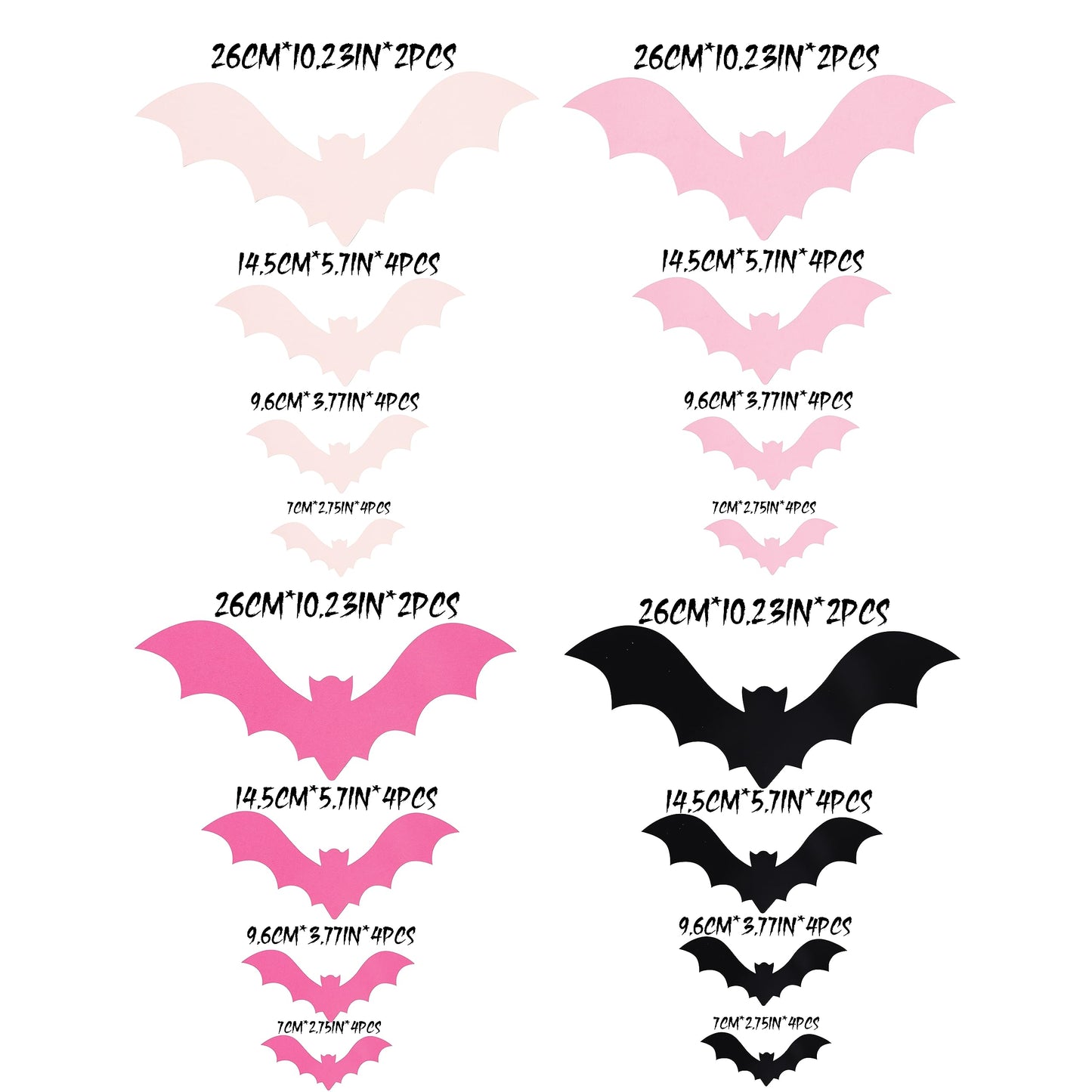 Pink Bats Wall Decor - 50 PCS 4 Sizes Pink, Blush and Black Halloween 3D Bats, Pink Halloween Party, Cute Halloween Decorations, Paper Bats Indoor Decor