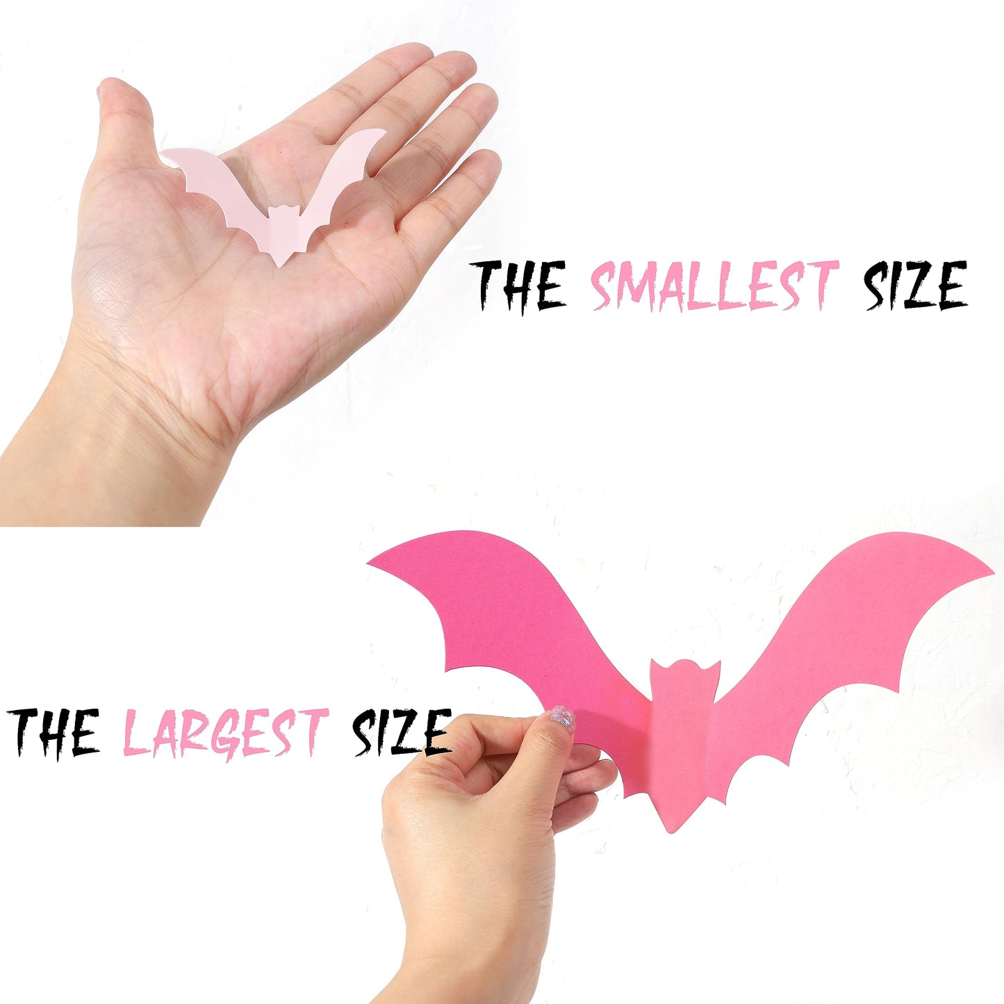 Pink Bats Wall Decor - 50 PCS 4 Sizes Pink, Blush and Black Halloween 3D Bats, Pink Halloween Party, Cute Halloween Decorations, Paper Bats Indoor Decor