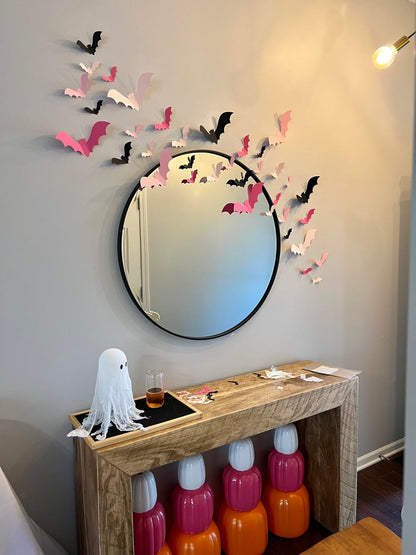 Pink Bats Wall Decor - 50 PCS 4 Sizes Pink, Blush and Black Halloween 3D Bats, Pink Halloween Party, Cute Halloween Decorations, Paper Bats Indoor Decor