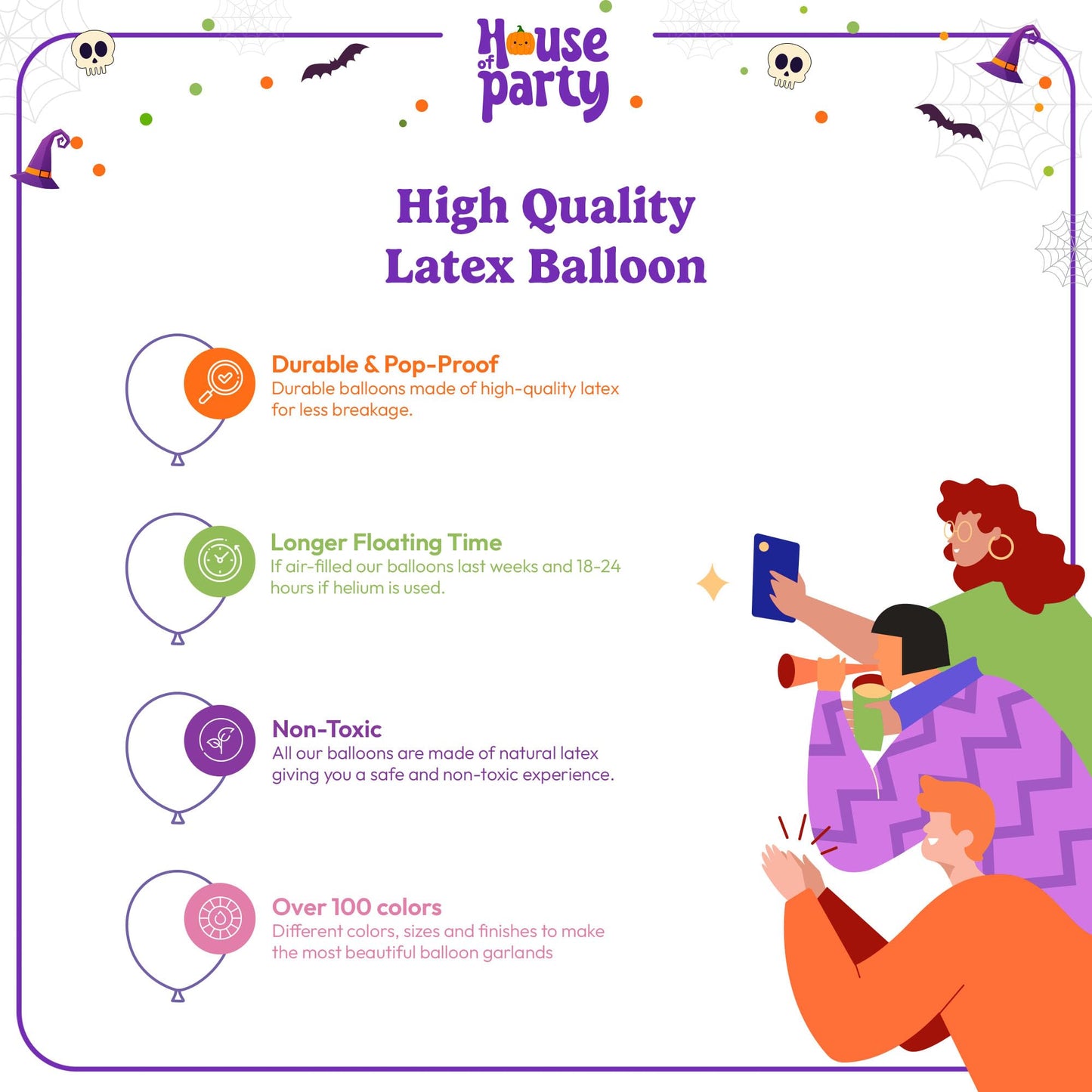 HOUSE OF PARTY Halloween Balloon Arch Kit 86 Pcs - 18/12/10/5 Inch Pink and Purple Halloween Balloon Garland Kit with 30" Witch Foil Balloon & PVC Bats for Halloween Balloons Decorations