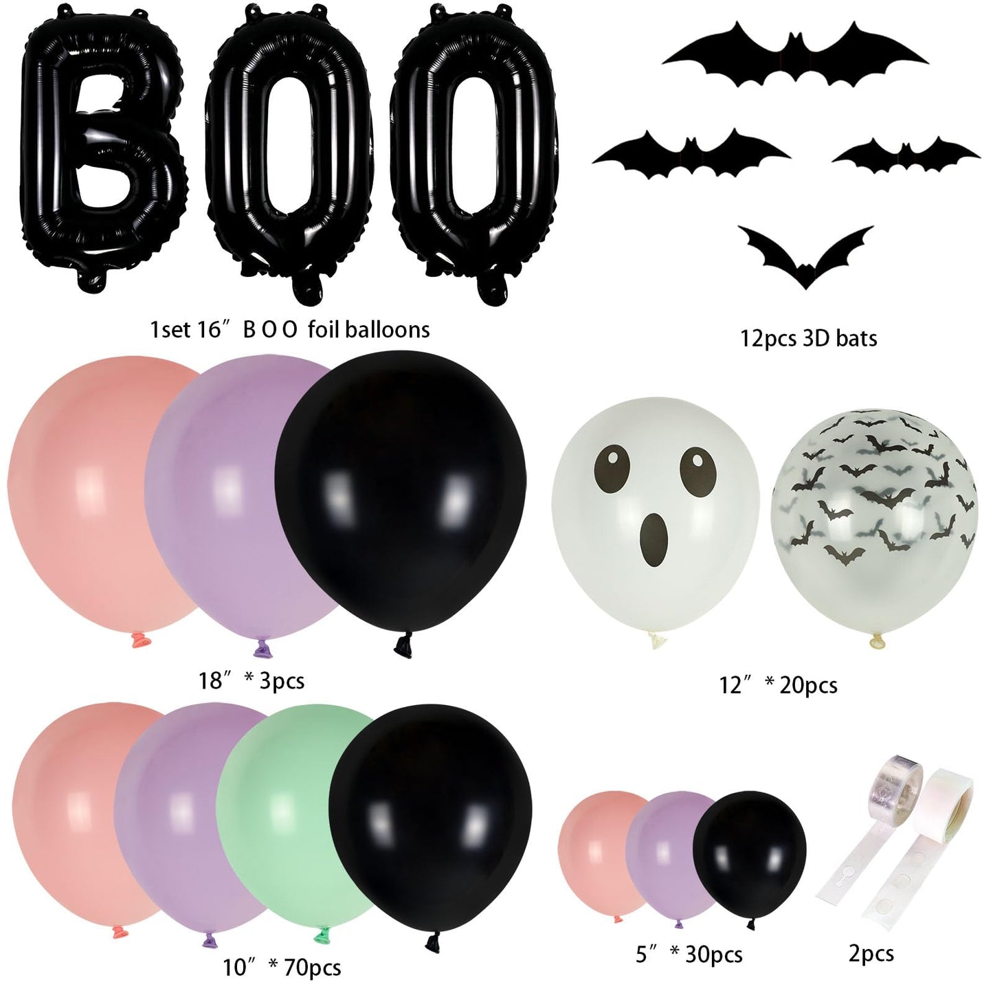 Halloween Balloon Arch Baby Showers Decorations, Halloween Balloons with Bats Stickers for Halloween Decorations Halloween Baby Shower Supplies