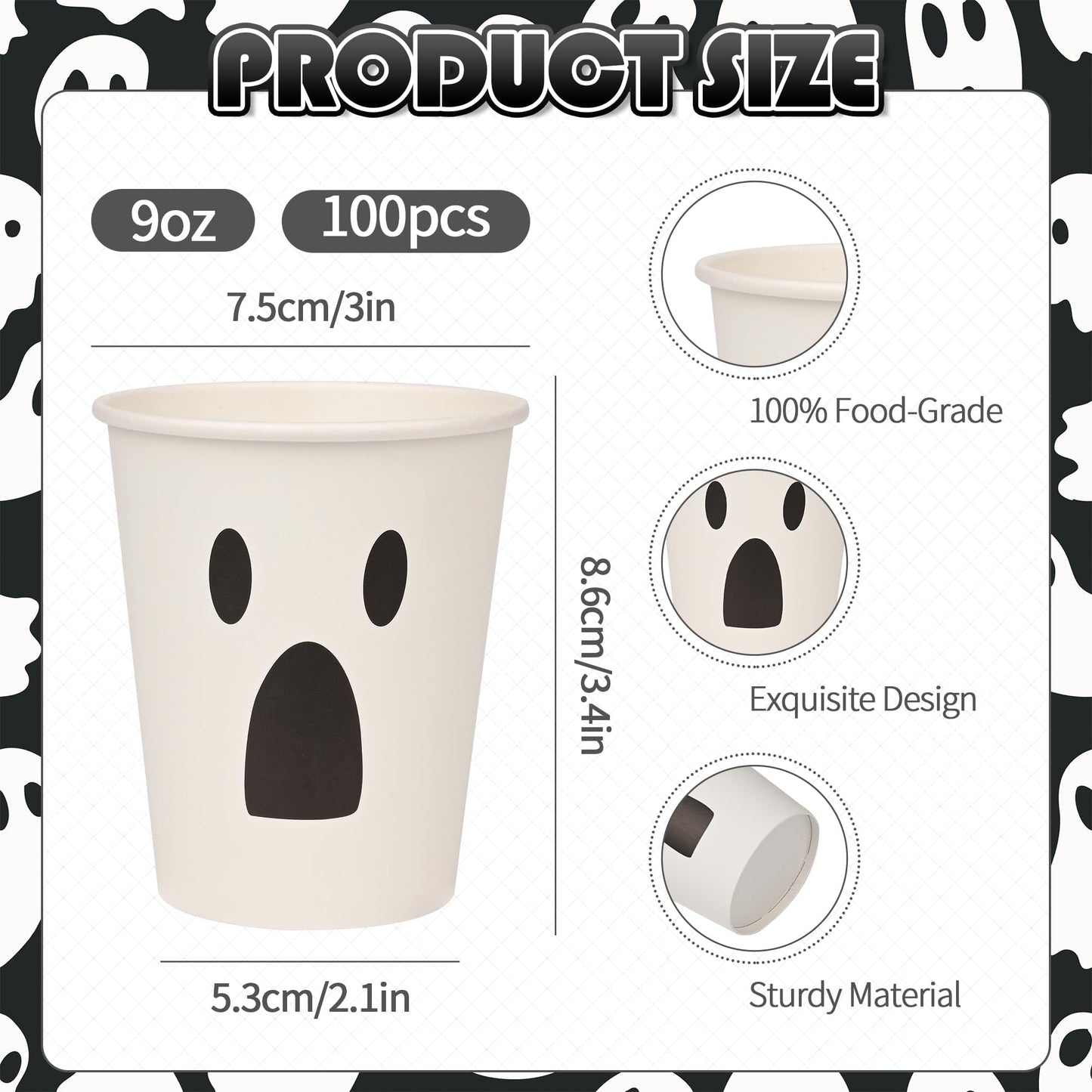 100Pcs Halloween Paper Cups Halloween Ghost Cups 9oz Halloween White Ghost Disposable Cups Halloween Party Cups Supplies for Hot and Cold Beverage Water Juice Coffee Halloween Party …