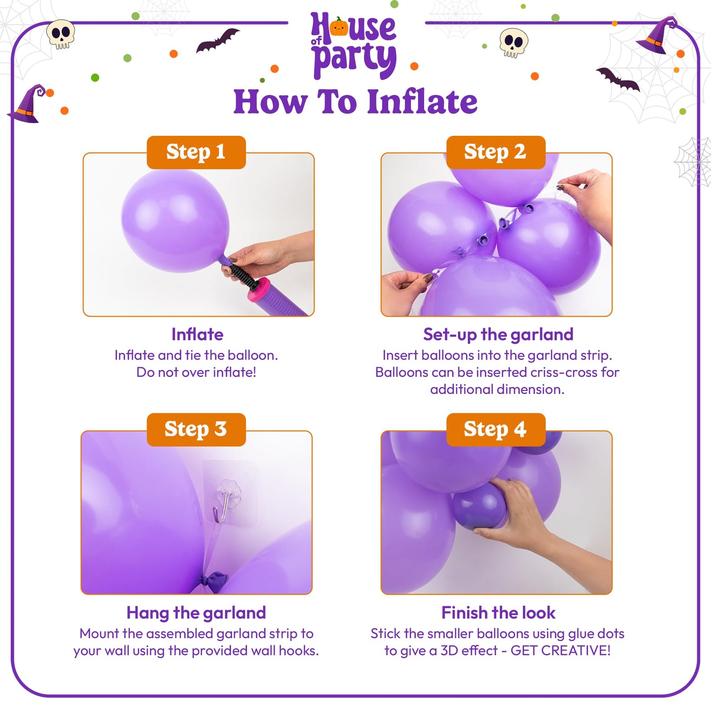 HOUSE OF PARTY Halloween Balloon Arch Kit 86 Pcs - 18/12/10/5 Inch Pink and Purple Halloween Balloon Garland Kit with 30" Witch Foil Balloon & PVC Bats for Halloween Balloons Decorations