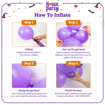 HOUSE OF PARTY Halloween Balloon Arch Kit 86 Pcs - 18/12/10/5 Inch Pink and Purple Halloween Balloon Garland Kit with 30" Witch Foil Balloon & PVC Bats for Halloween Balloons Decorations