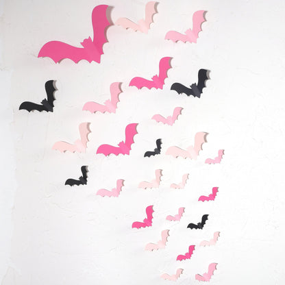 Pink Bats Wall Decor - 50 PCS 4 Sizes Pink, Blush and Black Halloween 3D Bats, Pink Halloween Party, Cute Halloween Decorations, Paper Bats Indoor Decor