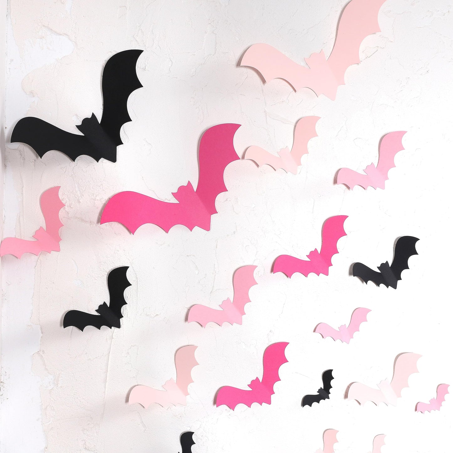 Pink Bats Wall Decor - 50 PCS 4 Sizes Pink, Blush and Black Halloween 3D Bats, Pink Halloween Party, Cute Halloween Decorations, Paper Bats Indoor Decor