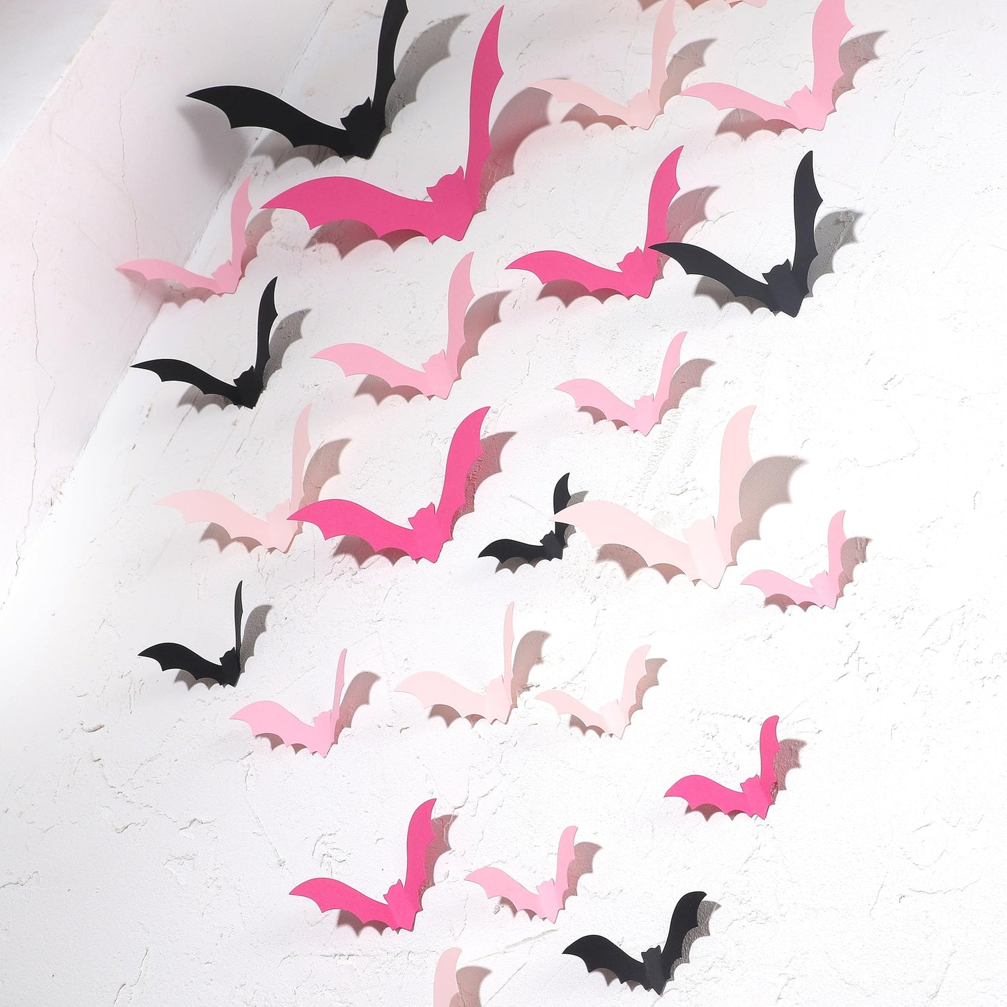 Pink Bats Wall Decor - 50 PCS 4 Sizes Pink, Blush and Black Halloween 3D Bats, Pink Halloween Party, Cute Halloween Decorations, Paper Bats Indoor Decor