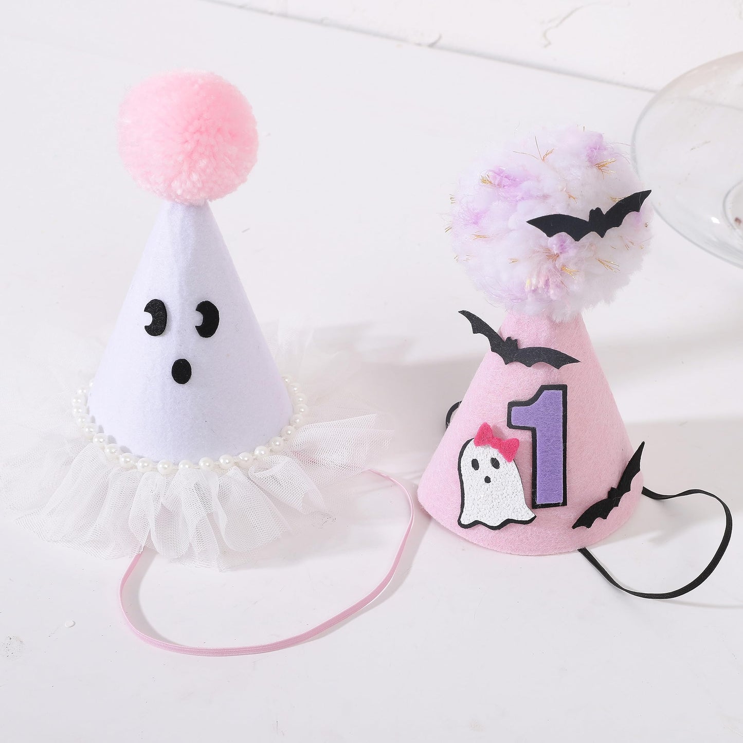 Agkvw Halloween Ghost Birthday Hat for Girls - Pink Ghost Tulle Birthday Hat, Cute Halloween Birthday Decor, Spook One 1st Birthday Hat, Two Spooky Birthday Decoration for Girls