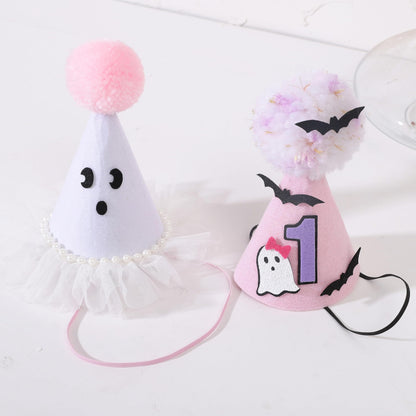 Agkvw Halloween Ghost Birthday Hat for Girls - Pink Ghost Tulle Birthday Hat, Cute Halloween Birthday Decor, Spook One 1st Birthday Hat, Two Spooky Birthday Decoration for Girls