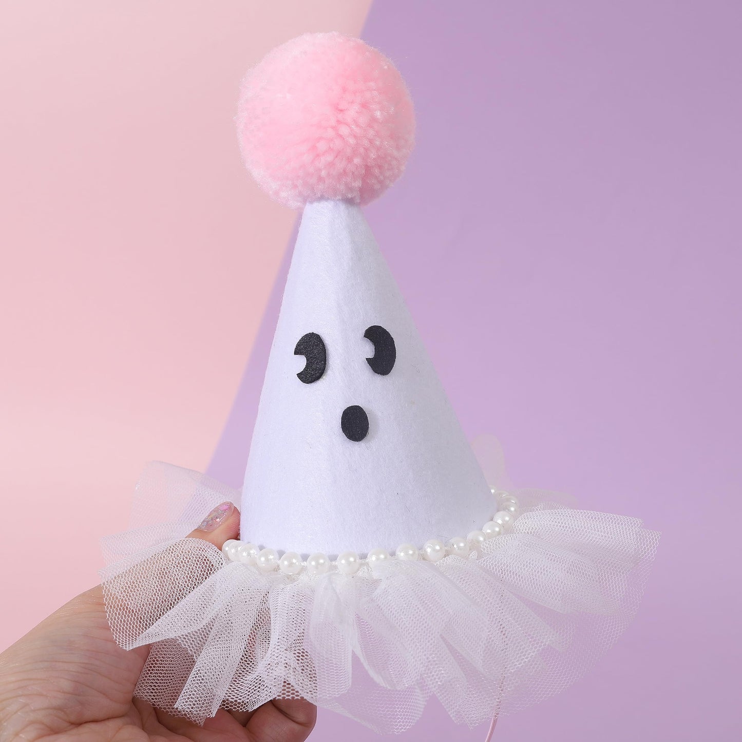 Agkvw Halloween Ghost Birthday Hat for Girls - Pink Ghost Tulle Birthday Hat, Cute Halloween Birthday Decor, Spook One 1st Birthday Hat, Two Spooky Birthday Decoration for Girls