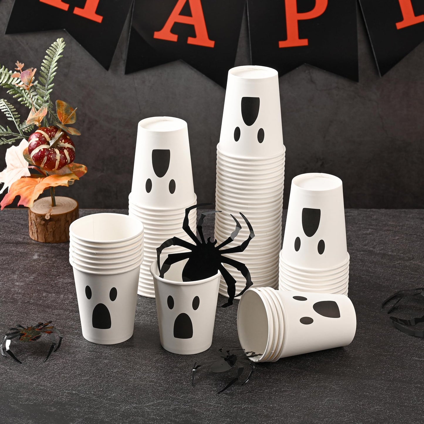 100Pcs Halloween Paper Cups Halloween Ghost Cups 9oz Halloween White Ghost Disposable Cups Halloween Party Cups Supplies for Hot and Cold Beverage Water Juice Coffee Halloween Party …