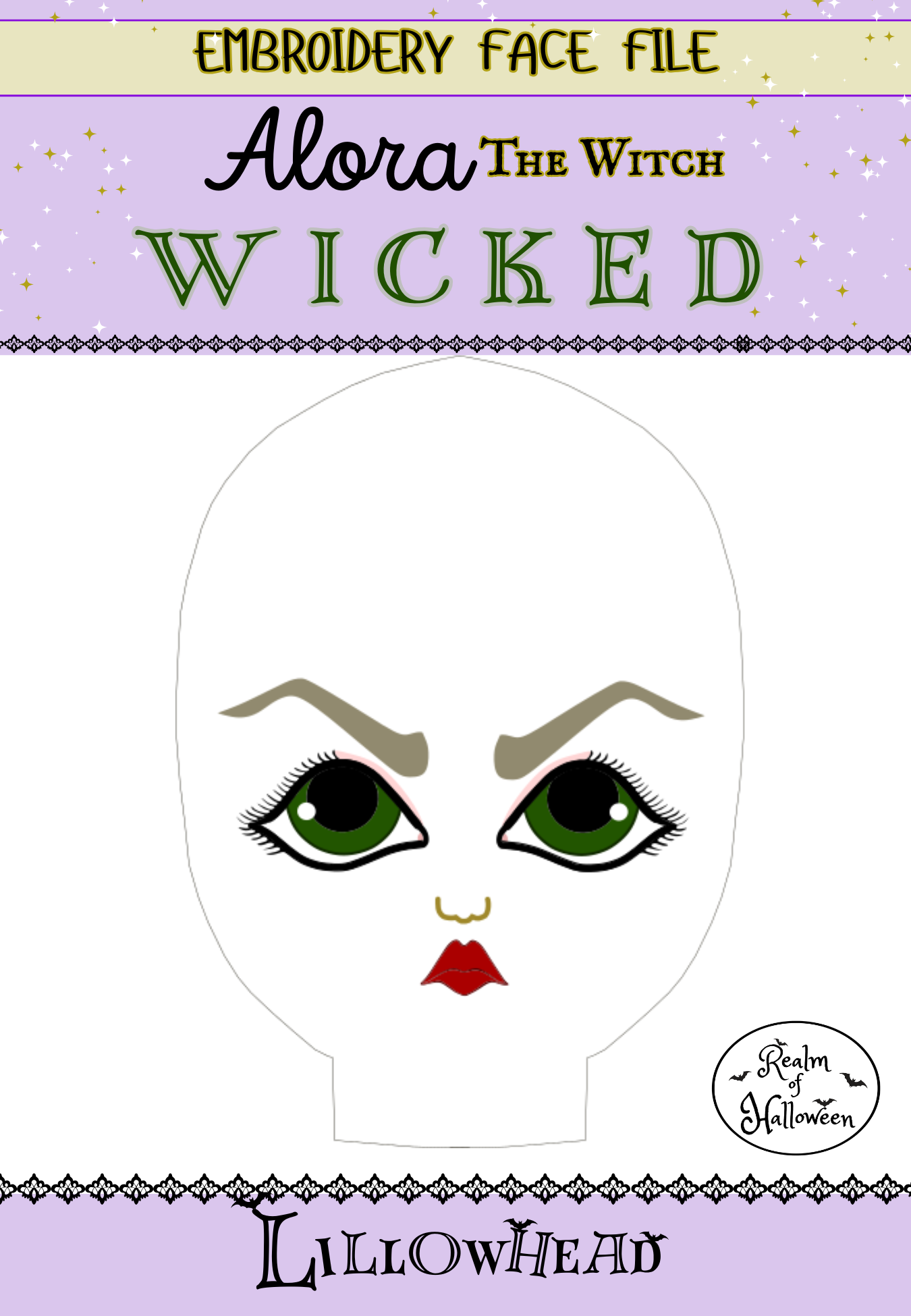 WICKED:  Alora Emotion Face Embroidery File