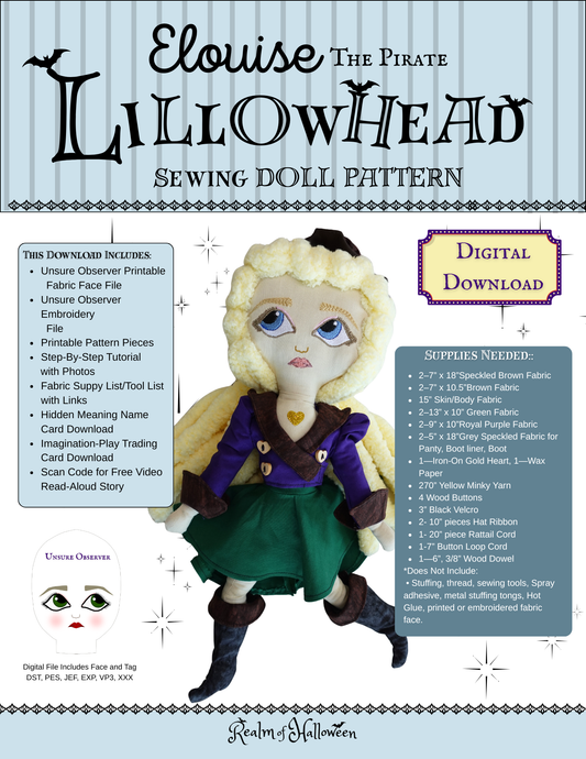Elouise The Pirate Lillowhead Sewing Tutorial: Digital Download