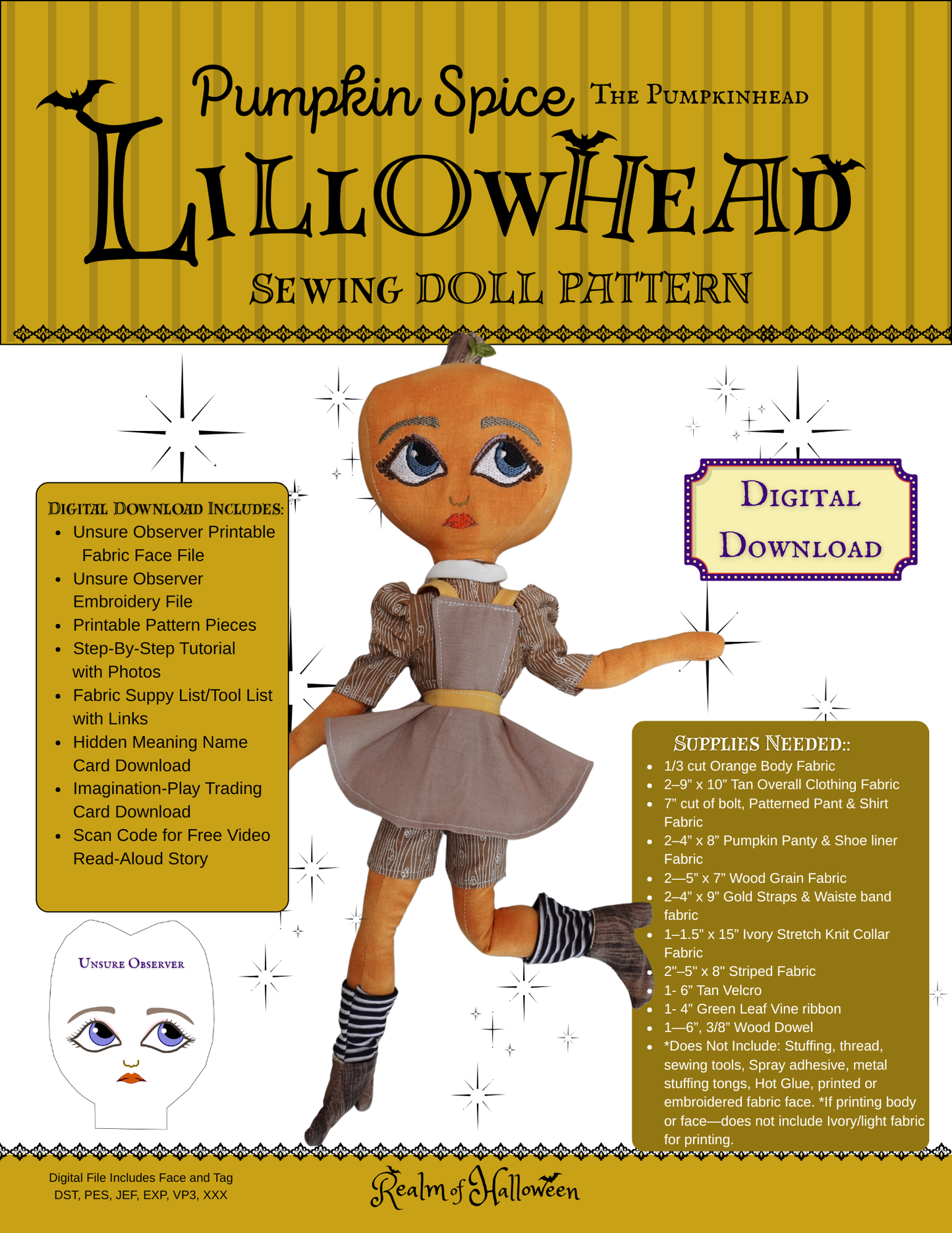 Pumpkin Spice Lillowhead Sewing Tutorial: Digital Download