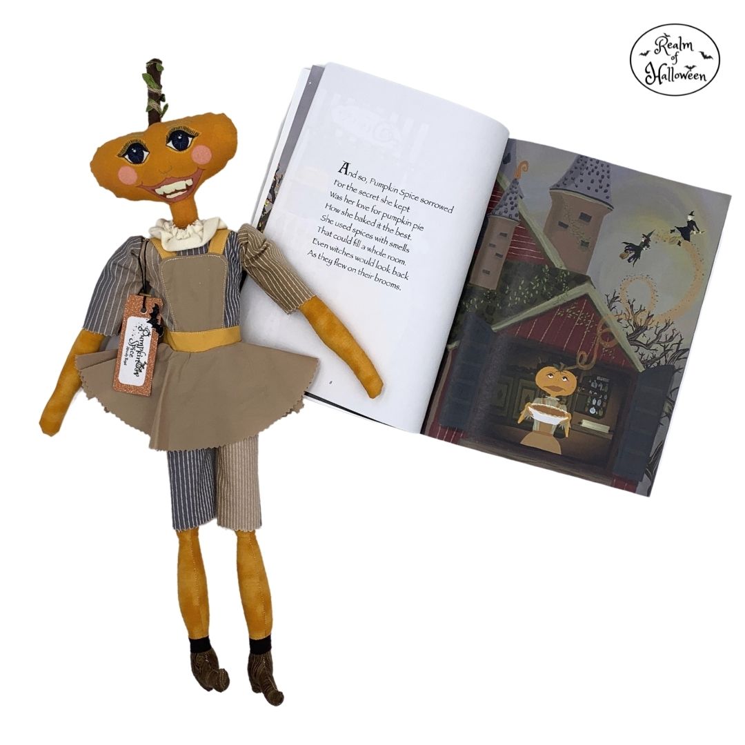 Handmade Heirloom Pumpkin Halloween Collectible Children's Fabric Luxury Toy Doll, Limited Edition