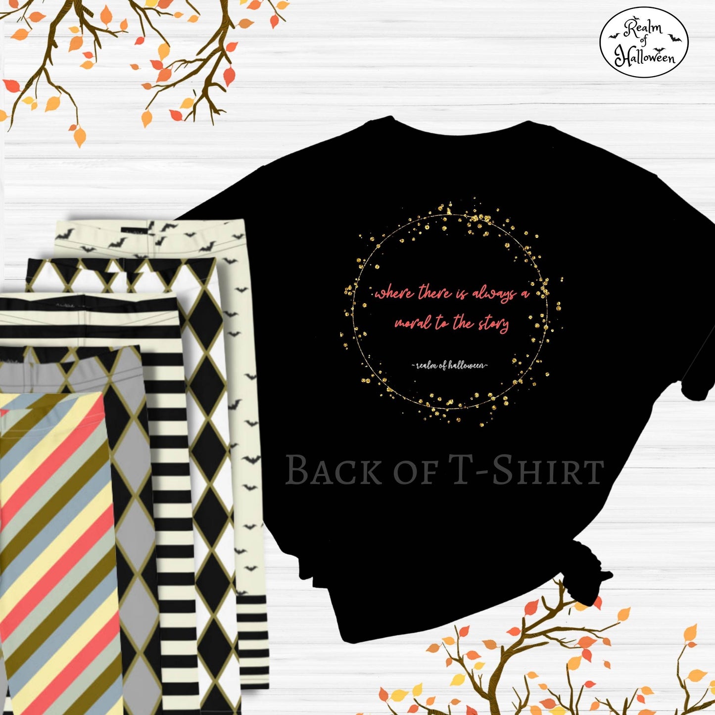 Where There Is Alway A Moral To The Story Graphic Black YOUTH SIZE T-Shirt, Autumn Leaf “Colors,” from the You Are The Light Collection
