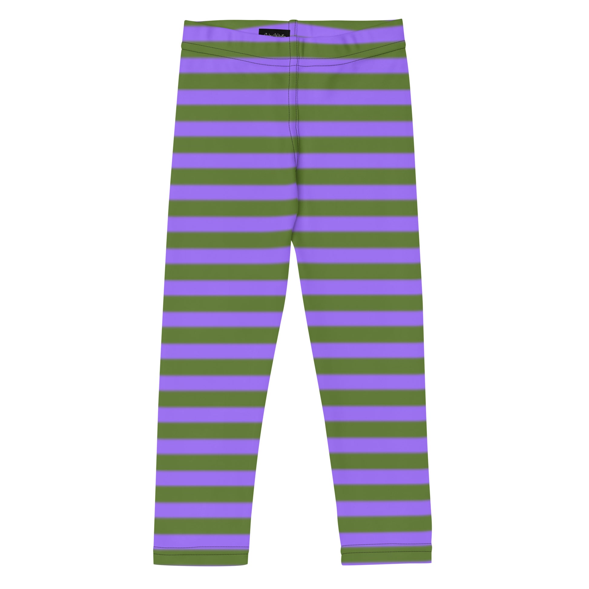 purple and green horizontal striped children's halloween leggings