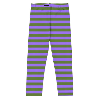 purple and green horizontal striped children's halloween leggings