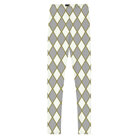 Harlequin, Cream, Grey, and Caramel YOUTH SIZE Leggings, from the Already Royal Collection
